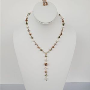 😍 Beaded majorica  necklace and earrings set 😍